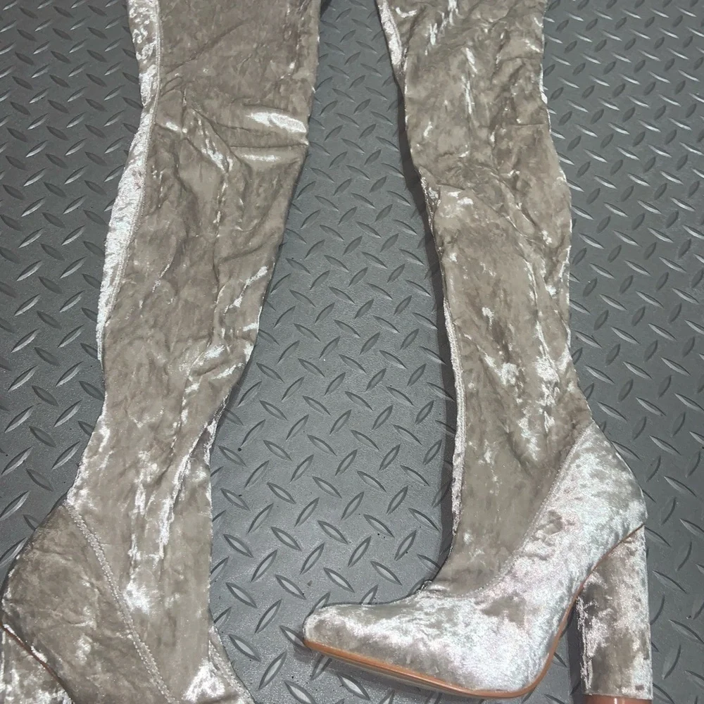 Silver velvet over the knee boots  boho spring gray party night out evening sexy